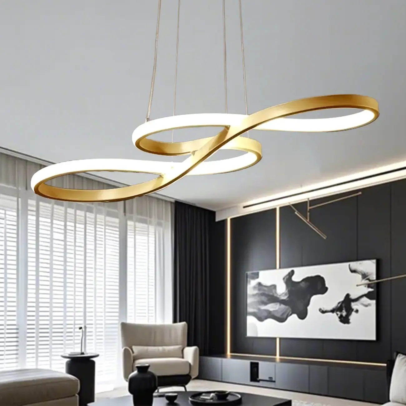 Modern White Linear LED Island Pendant Light with Multi Dimming Image - 6
