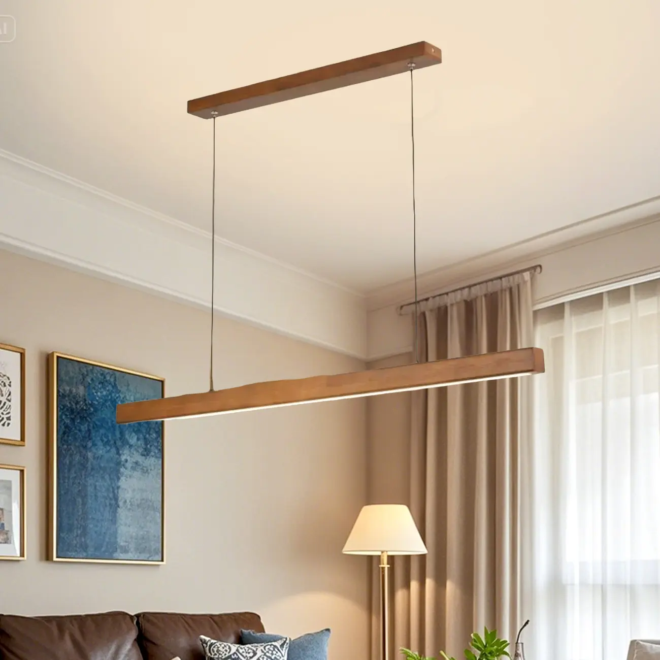 Walnut Wood Rustic Island Light in Rectangular Shape  Image - 1 | homeyfad