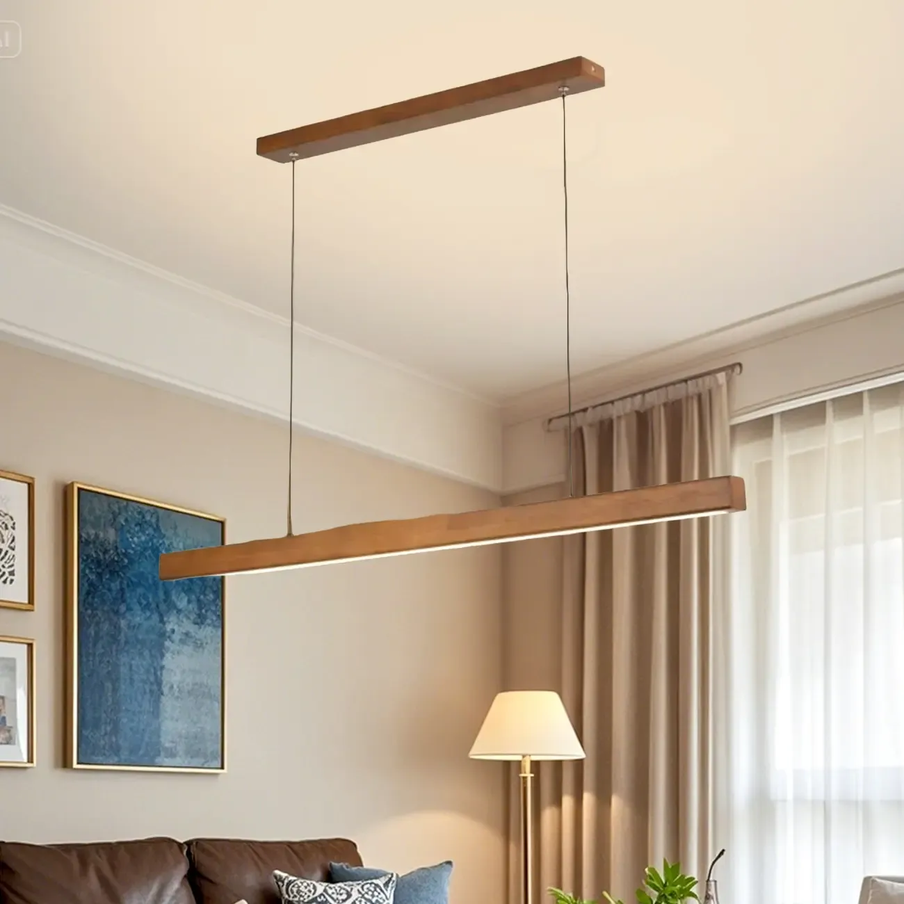 Walnut Wood Rustic Island Light in Rectangular Shape  Image - 1