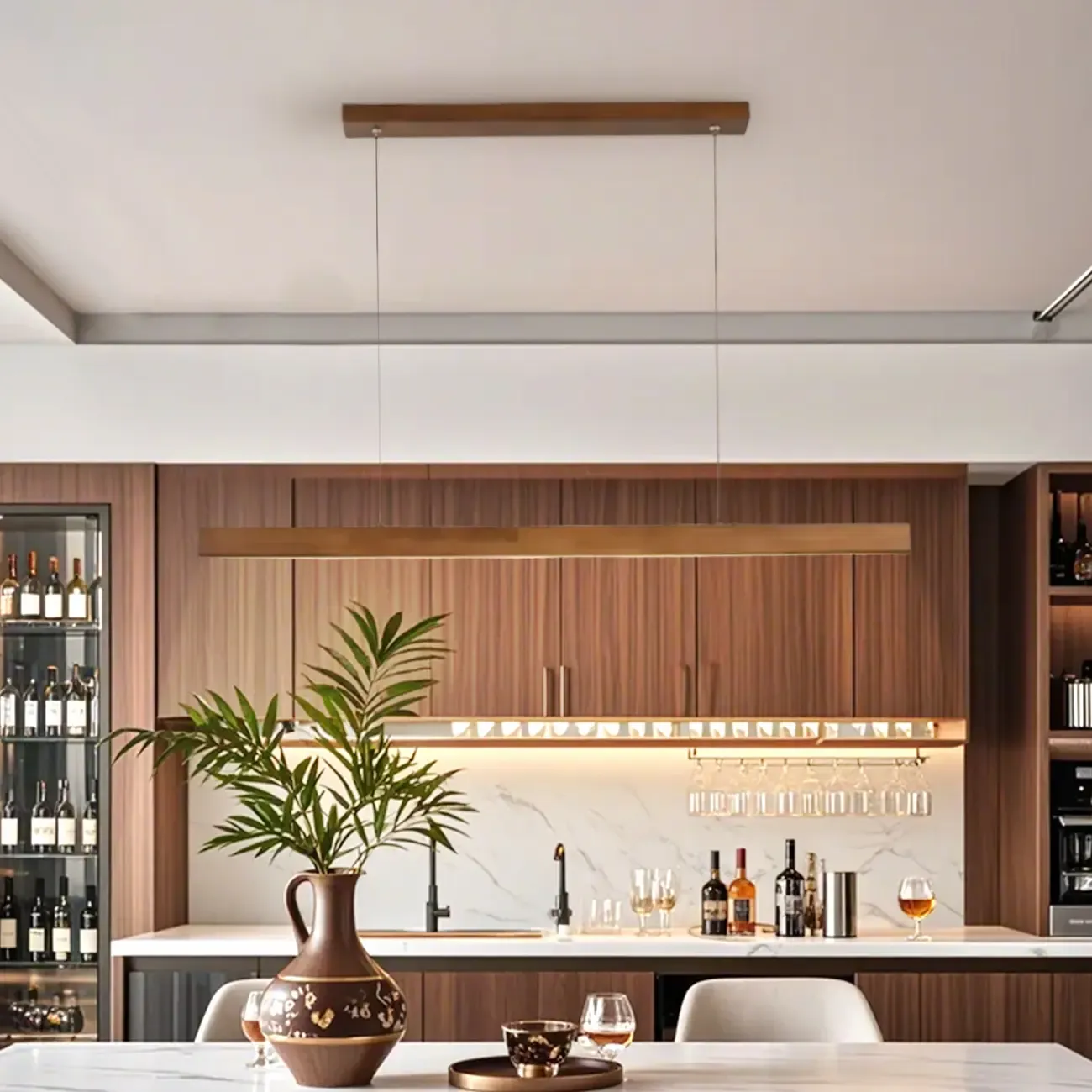 Walnut Wood Rustic Island Light in Rectangular Shape  Image - 3