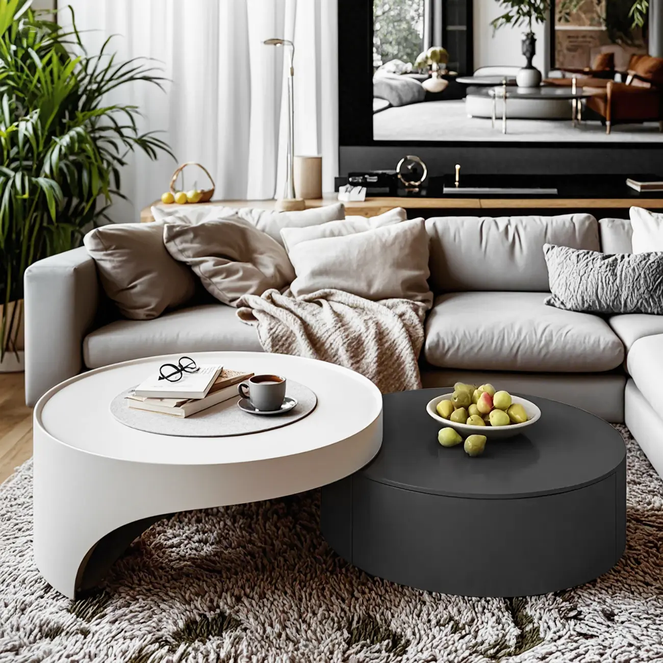 Grey Round Modern Wood Drawer Coffee Table Image - 1 | homeyfad