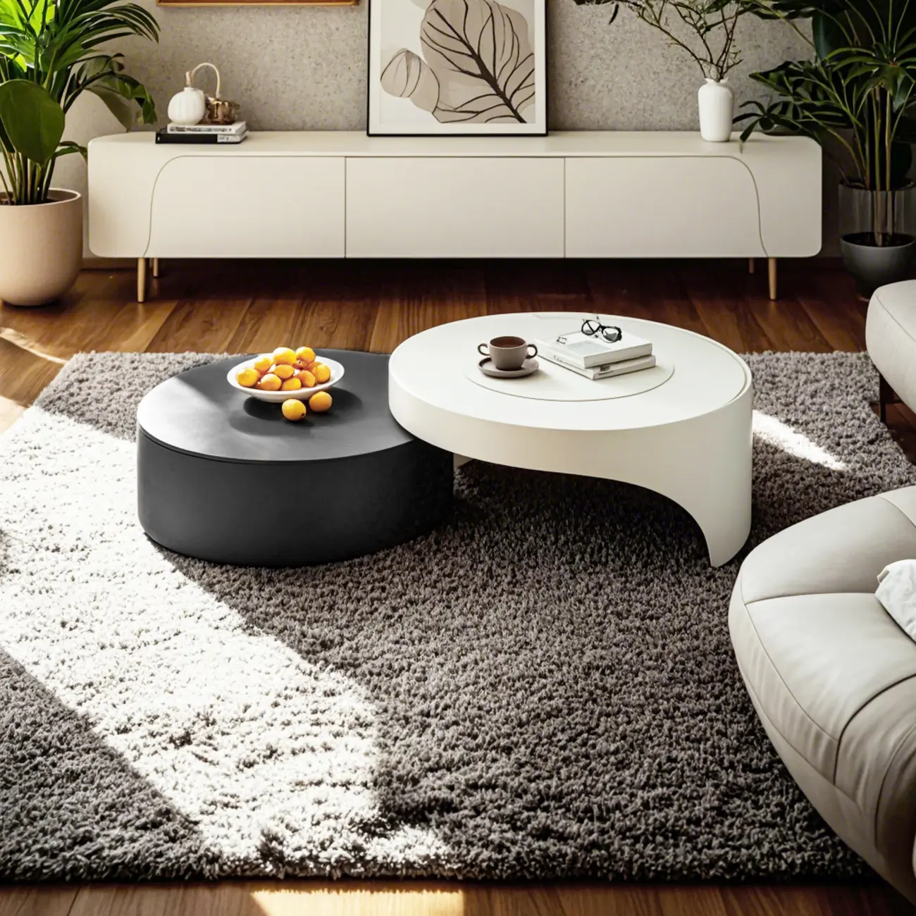 Grey Round Modern Wood Drawer Coffee Table Image - 5 | homeyfad