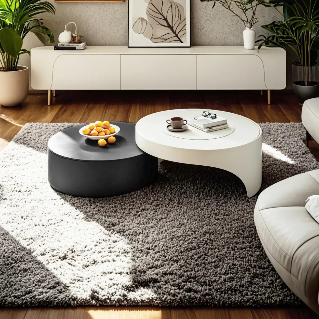 Grey Round Modern Wood Drawer Coffee Table Image - 5