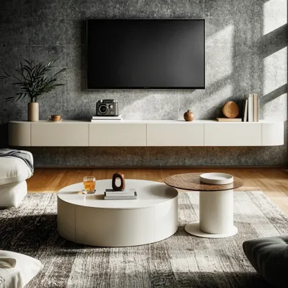 White Modern Round Sleek Drawer Coffee Table Image - 2