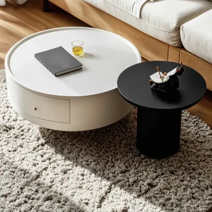Modern Black White Wood Round Coffee Table with Storage Image - 1