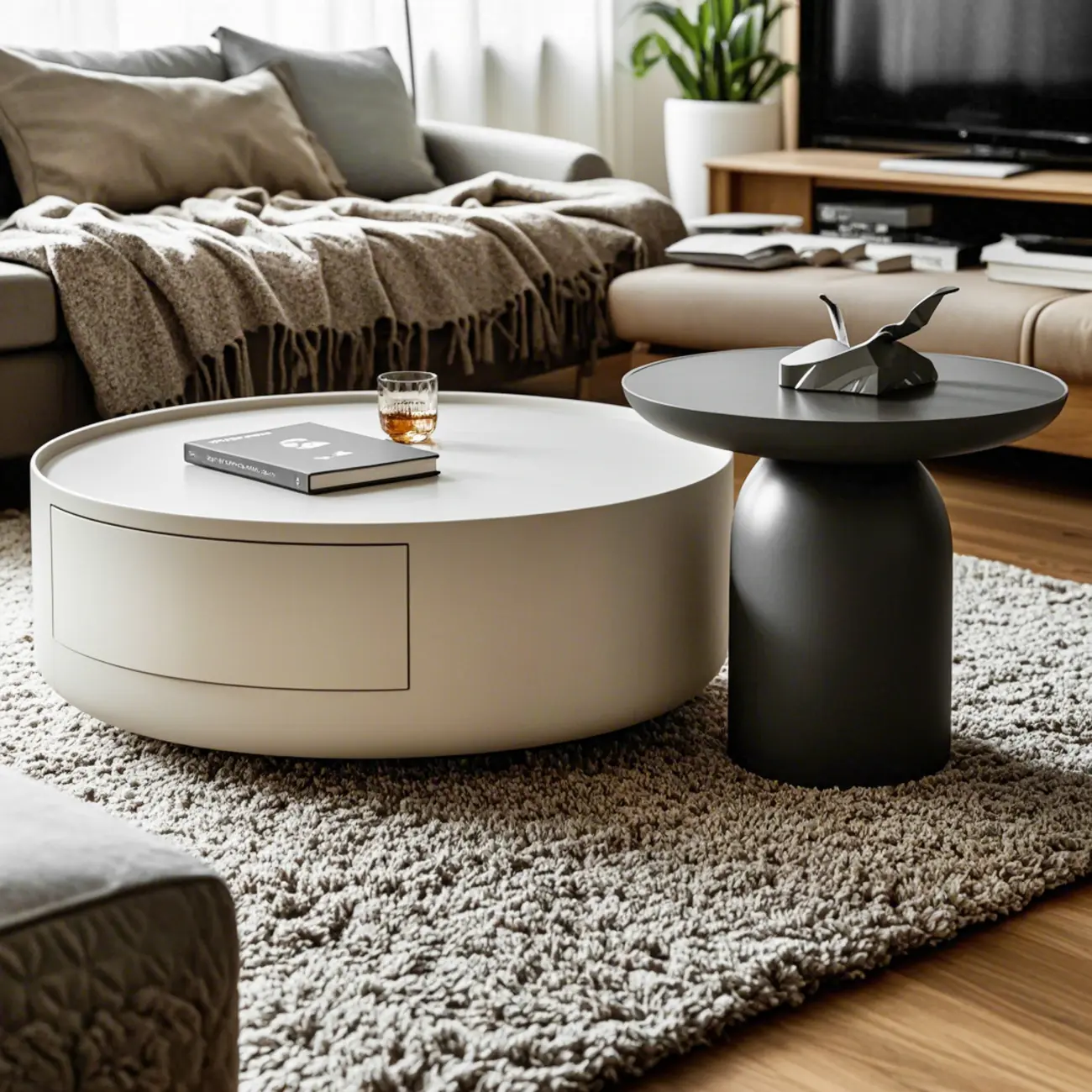 Modern Black White Wood Round Coffee Table with Storage Image - 3 | homeyfad