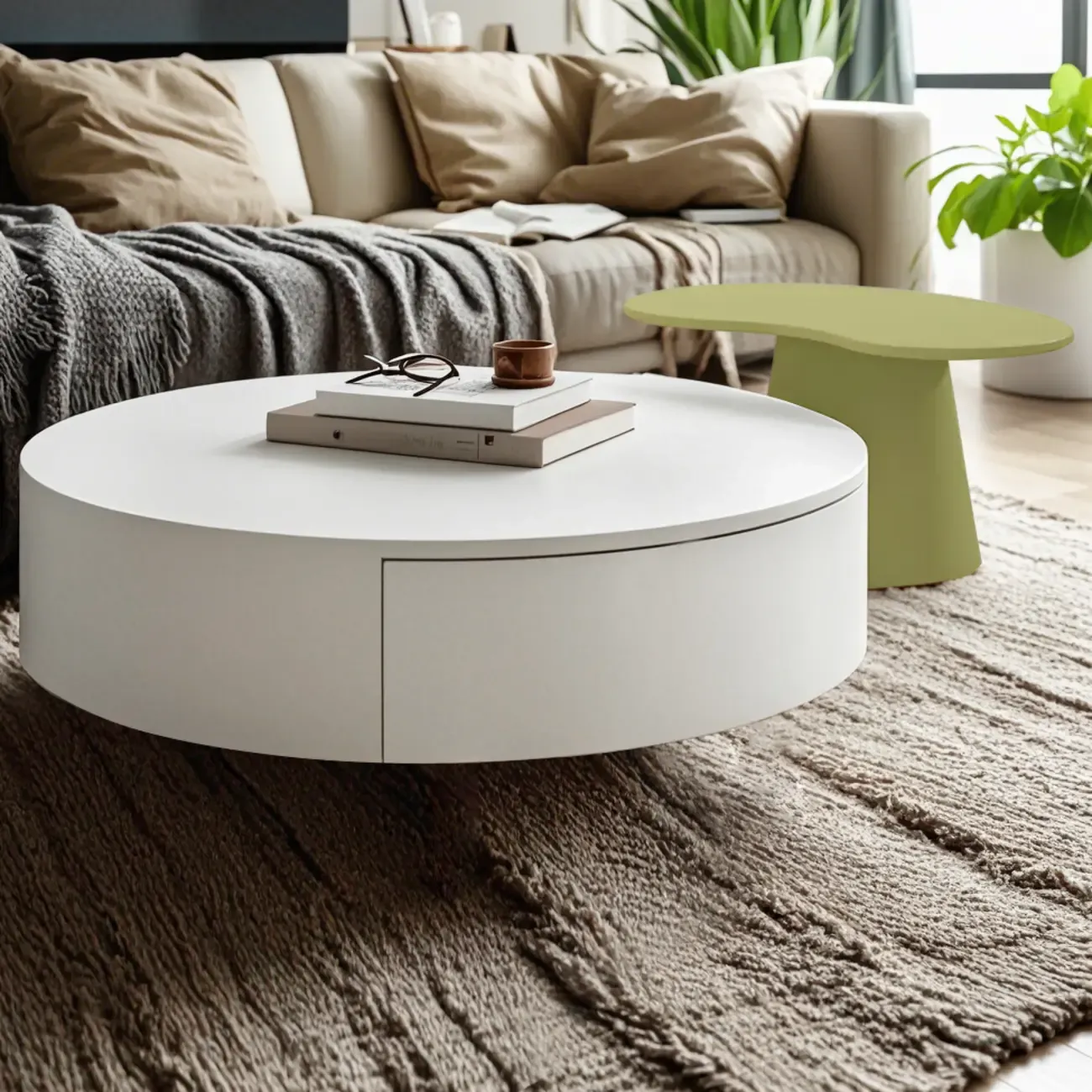 Modern Wooden White Round Nesting Coffee Tables Image - 4
