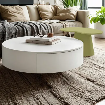 Modern Wooden White Round Nesting Coffee Tables Image - 4