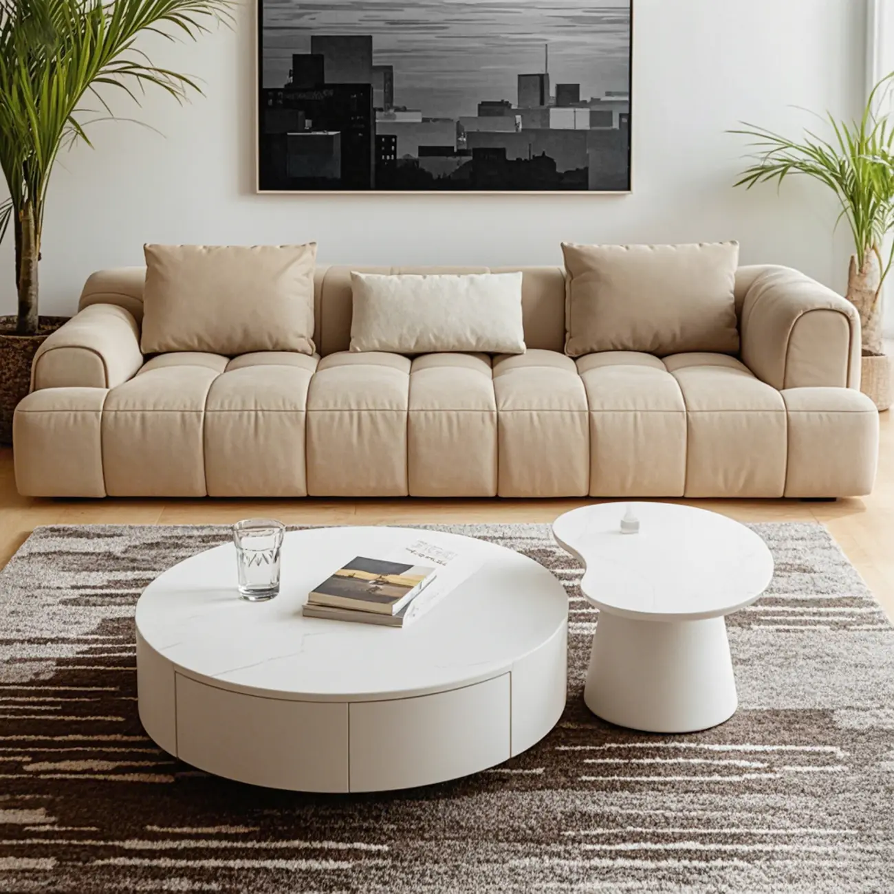 Modern Wooden White Round Nesting Coffee Tables Image - 6 | homeyfad