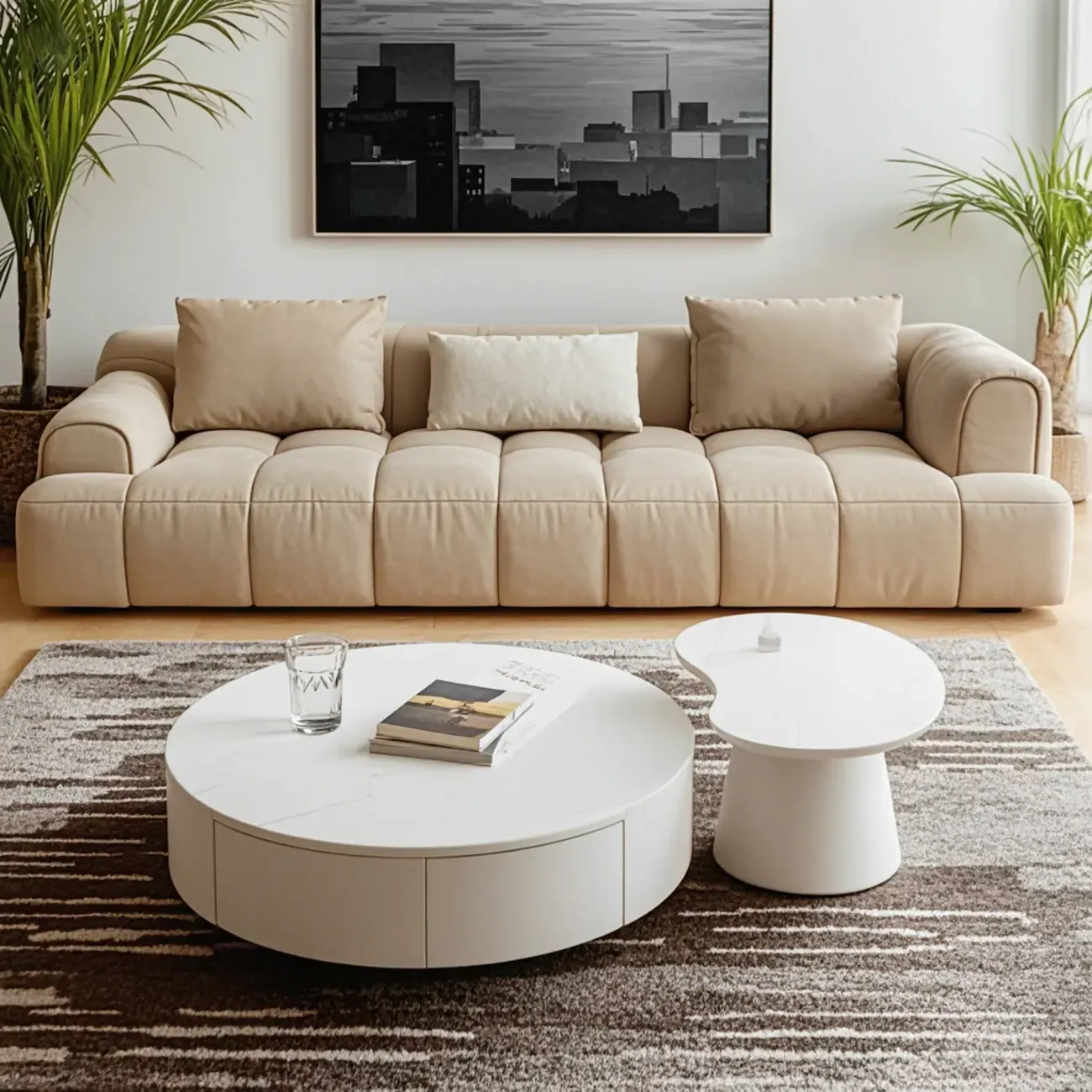 Modern Wooden White Round Nesting Coffee Tables Image - 6