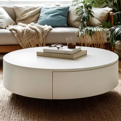 Modern Wooden White Round Nesting Coffee Tables Image - 7