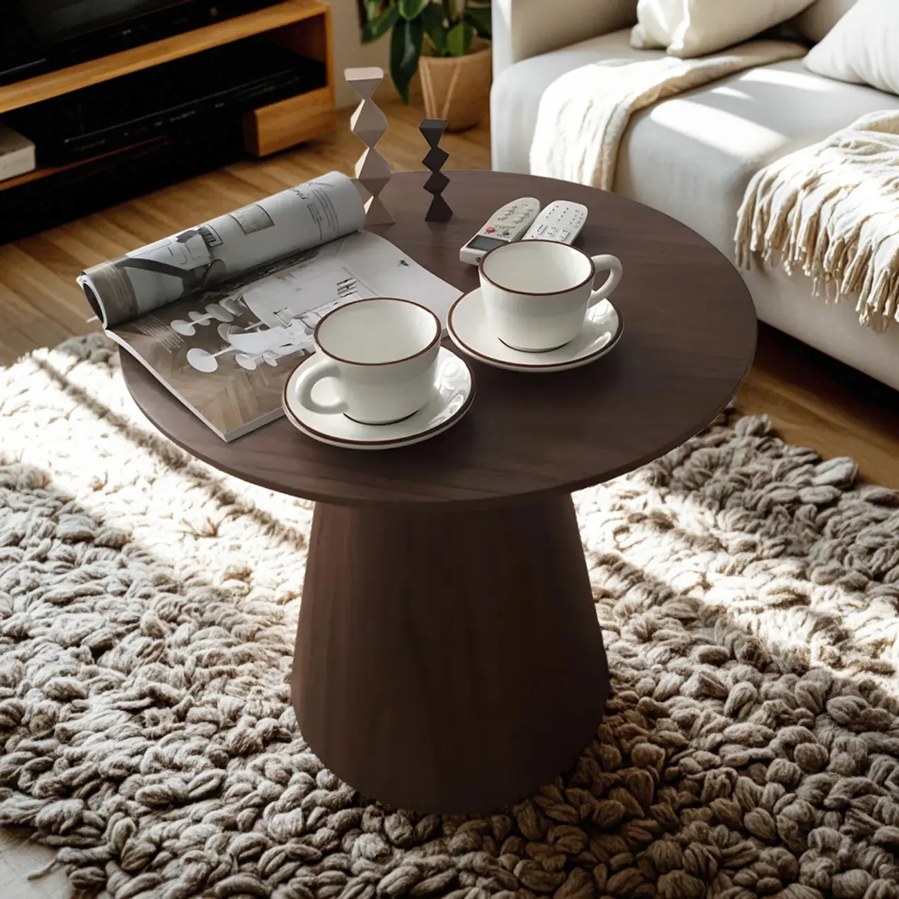 Dark Walnut Elegant Round Wood Coffee Table Image - 4 | homeyfad