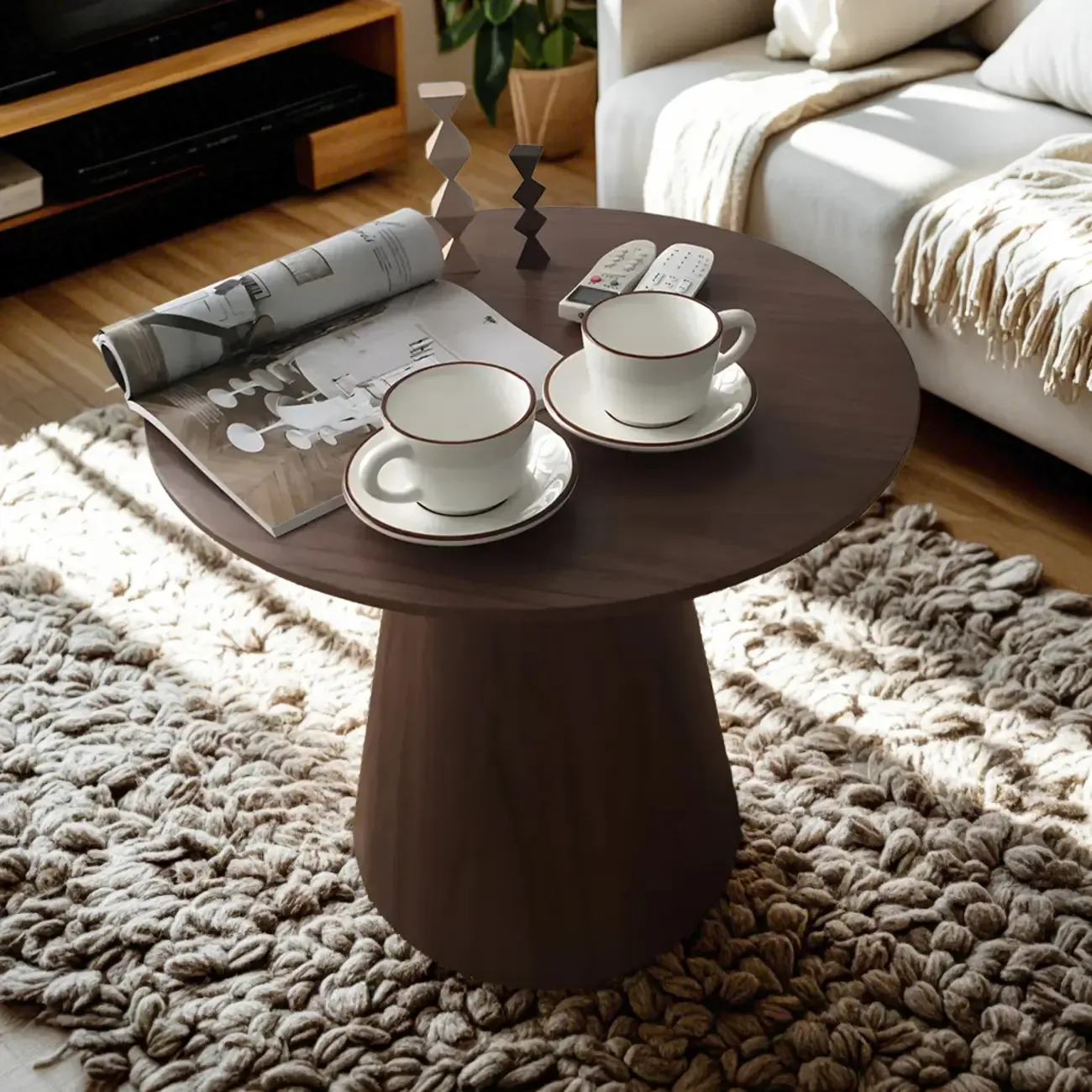 Dark Walnut Elegant Round Wood Coffee Table Image - 1