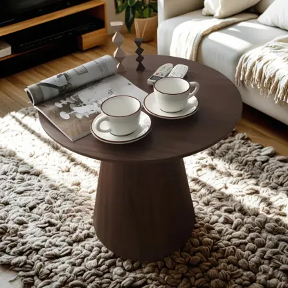 Dark Walnut Elegant Round Wood Coffee Table Image - 1