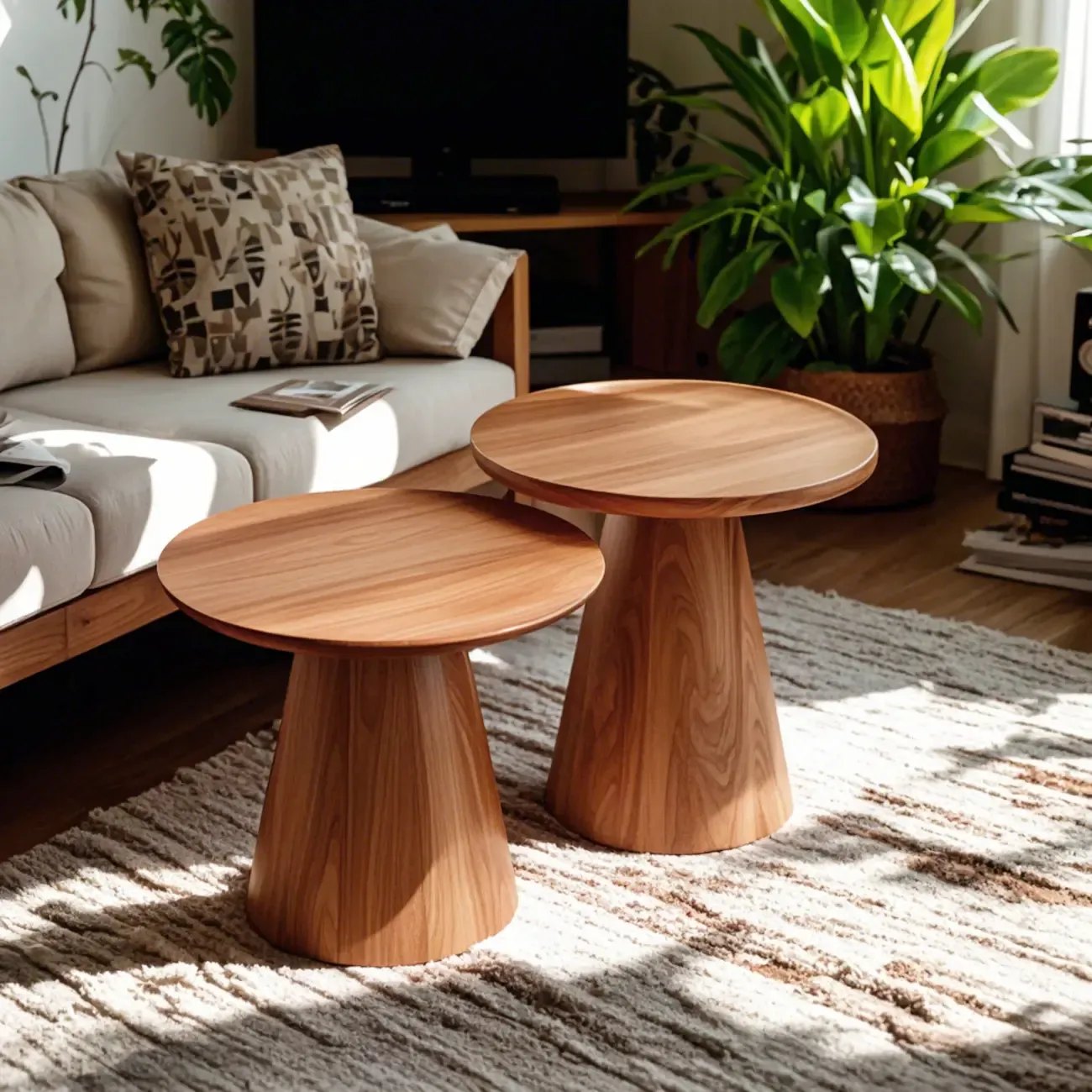 Dark Walnut Elegant Round Wood Coffee Table Image - 2