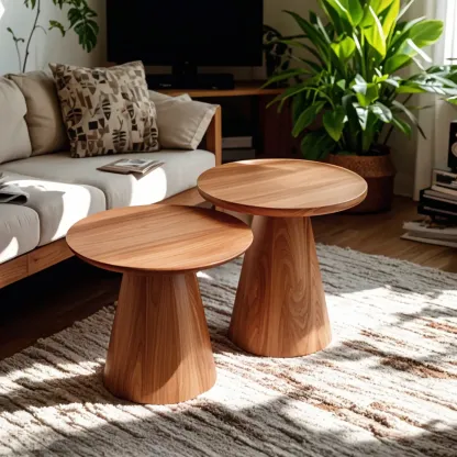 Dark Walnut Elegant Round Wood Coffee Table Image - 2