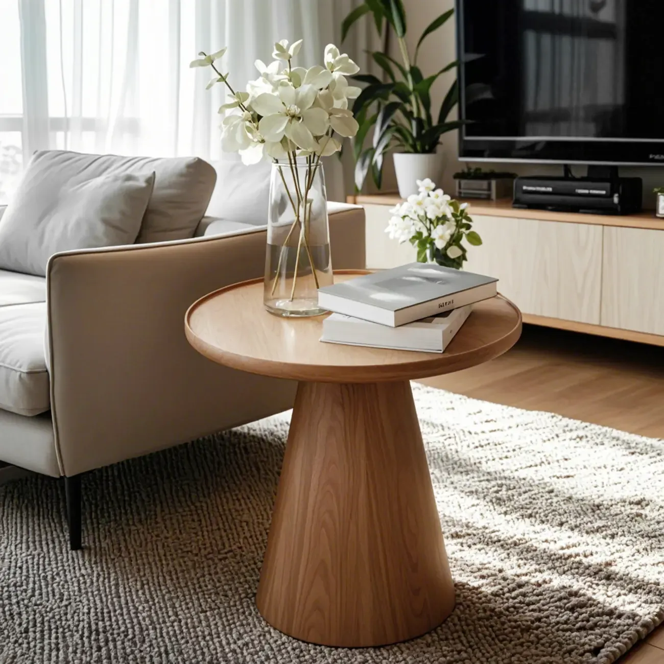 Dark Walnut Elegant Round Wood Coffee Table Image - 5