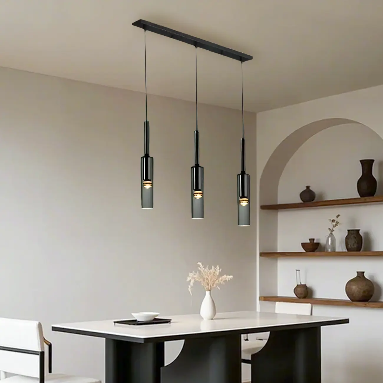 Glass Island Pendant Light Cylindrical Shape in Grey for Kitchen  Image - 2 | homeyfad