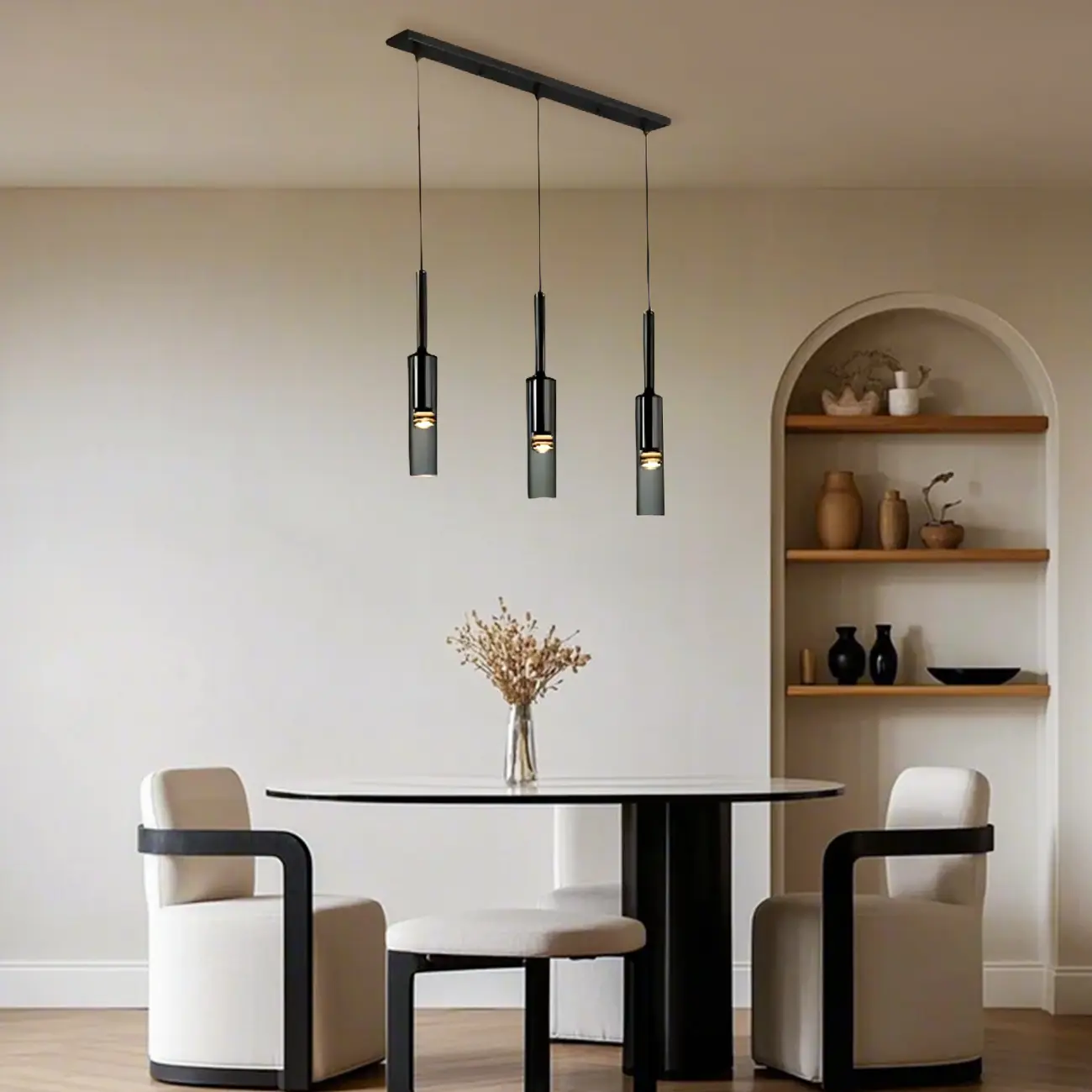 Glass Island Pendant Light Cylindrical Shape in Grey for Kitchen  Image - 4 | homeyfad