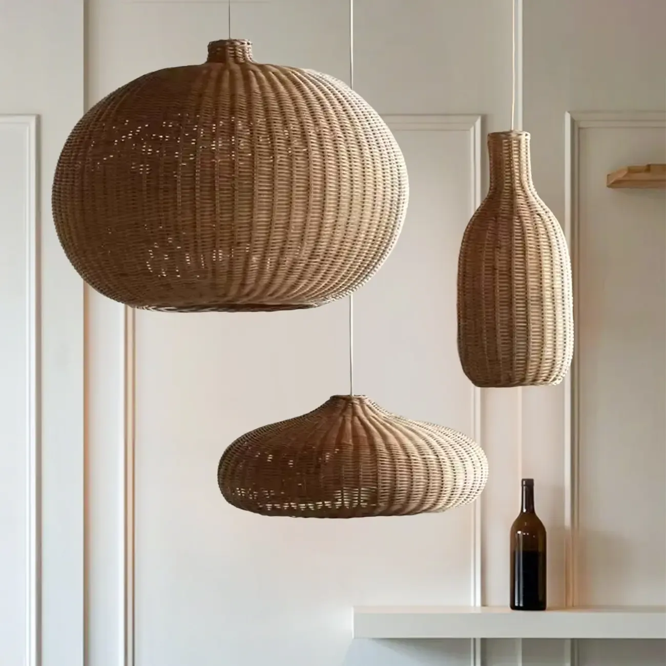Wabi-Sabi Style Rattan Round Lantern Pendant Lamp for Living room Image - 1