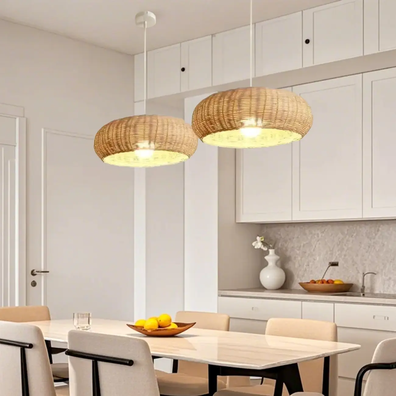 Wabi-Sabi Style Rattan Round Lantern Pendant Lamp for Living room Image - 3 | homeyfad