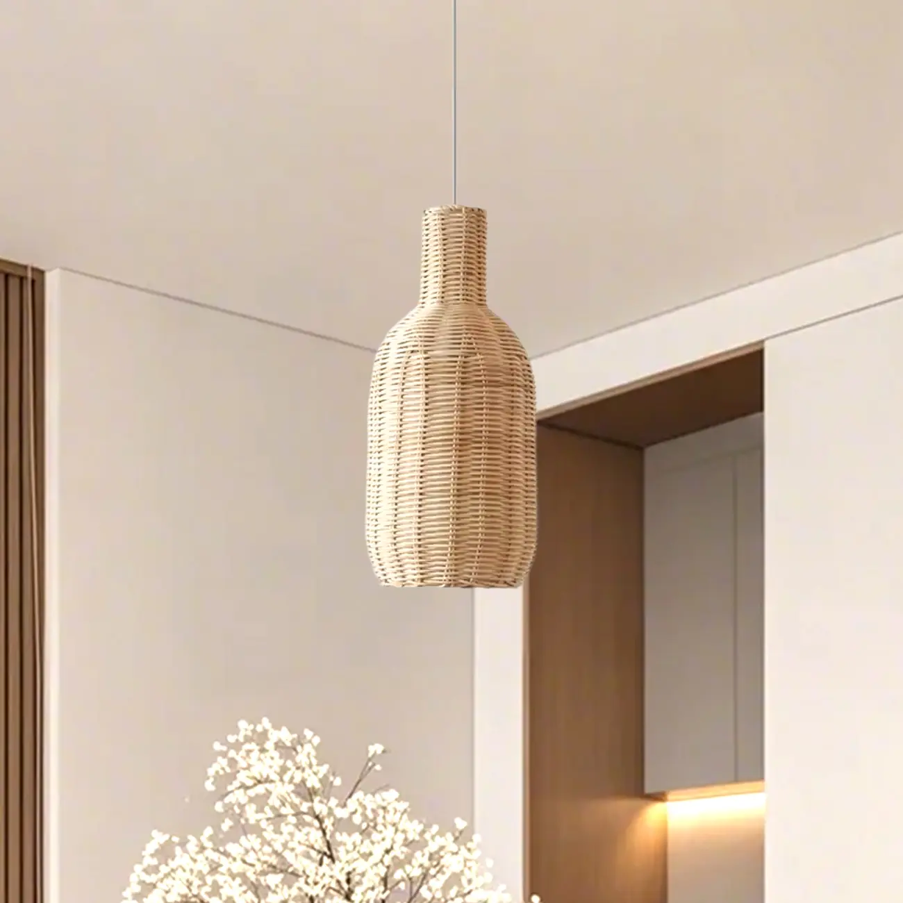 Wabi-Sabi Style Rattan Round Lantern Pendant Lamp for Living room Image - 13 | homeyfad