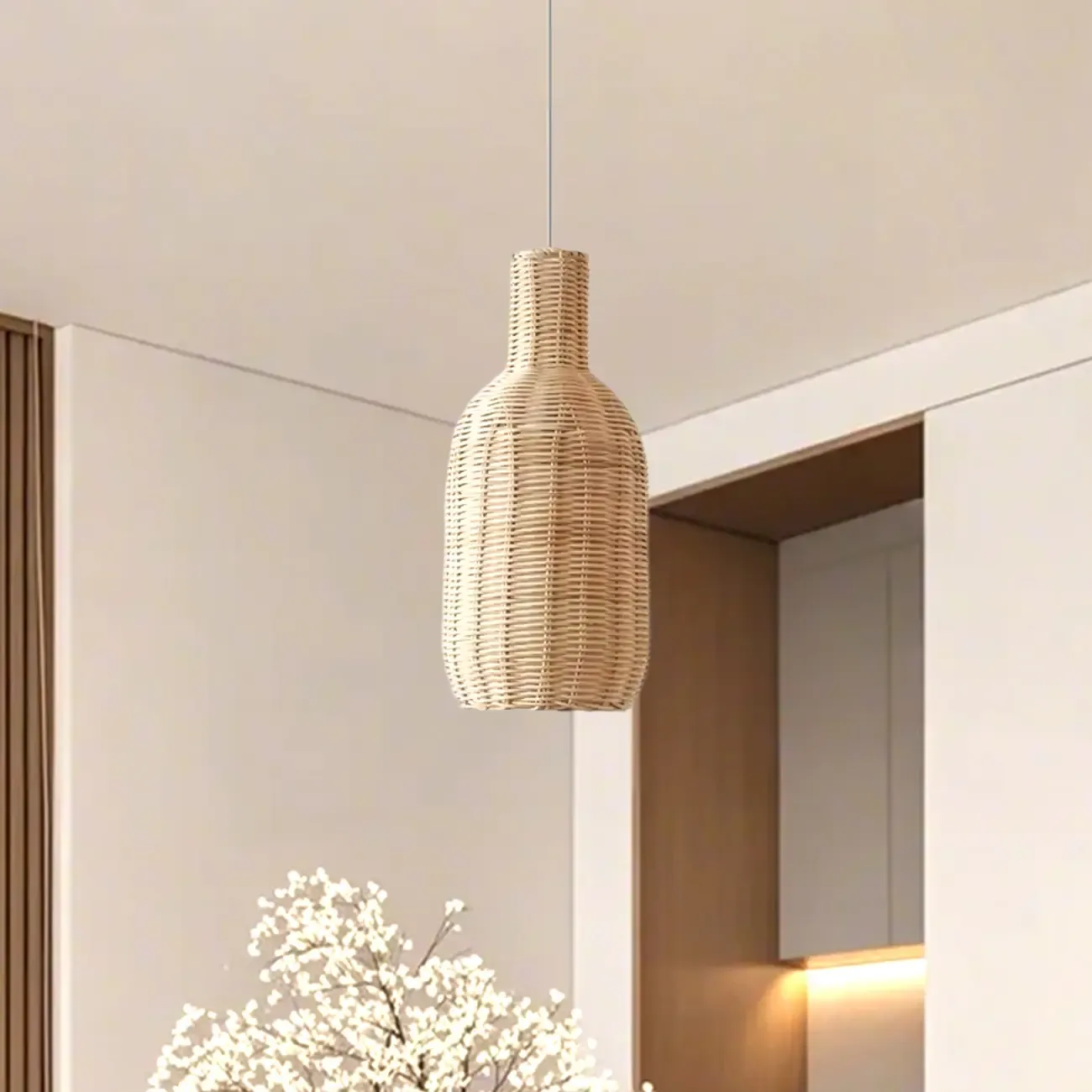 Wabi-Sabi Style Rattan Round Lantern Pendant Lamp for Living room Image - 13