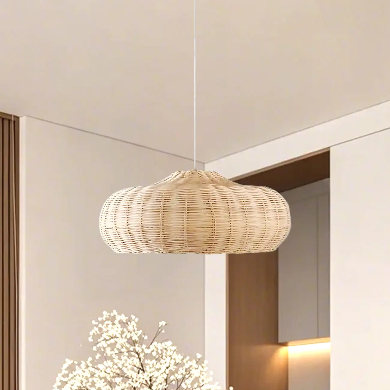 Wabi-Sabi Style Rattan Round Lantern Pendant Lamp for Living room Image - 14 | homeyfad