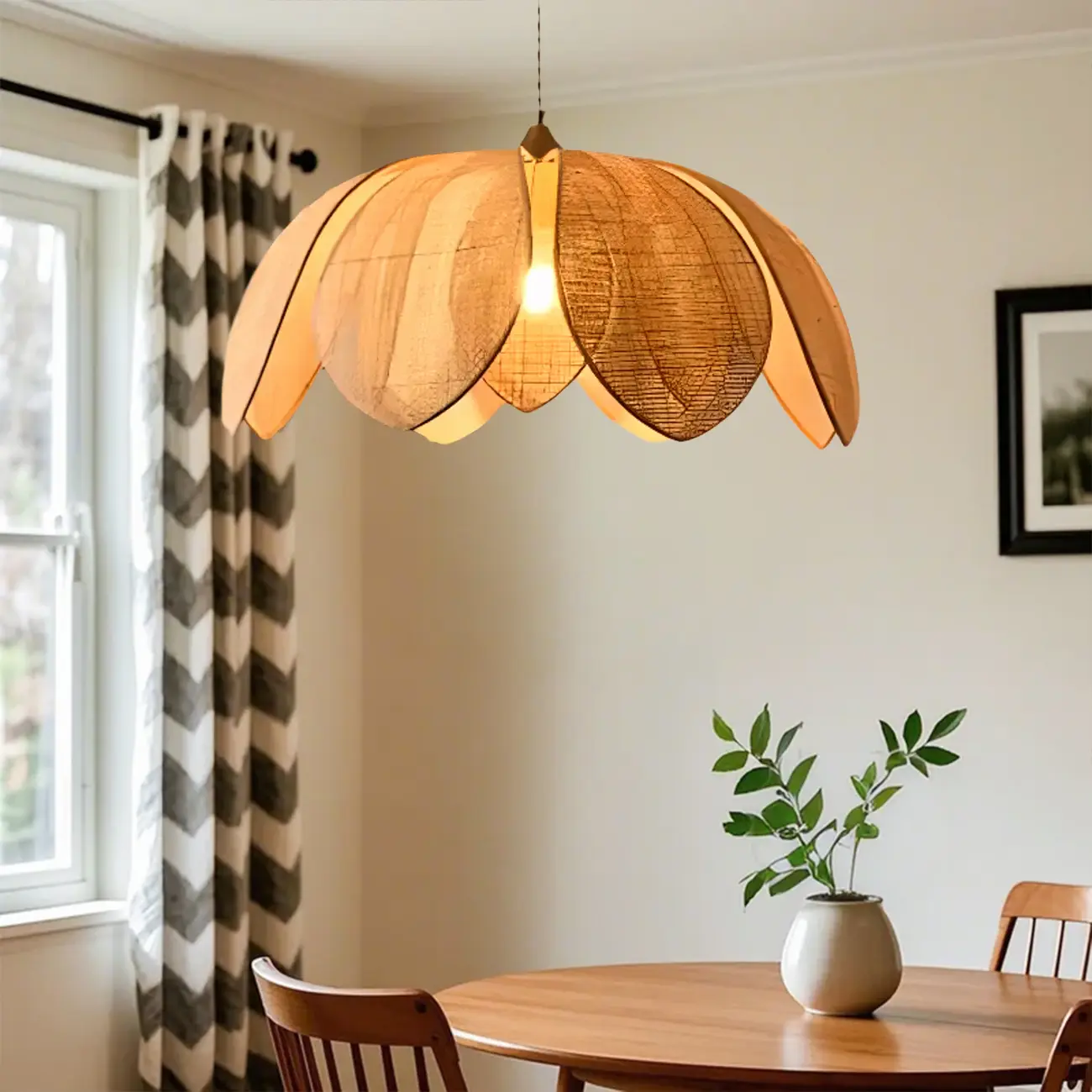 Designer handmade floral led pendant lamp with rattan petals for decor Image - 2 | homeyfad
