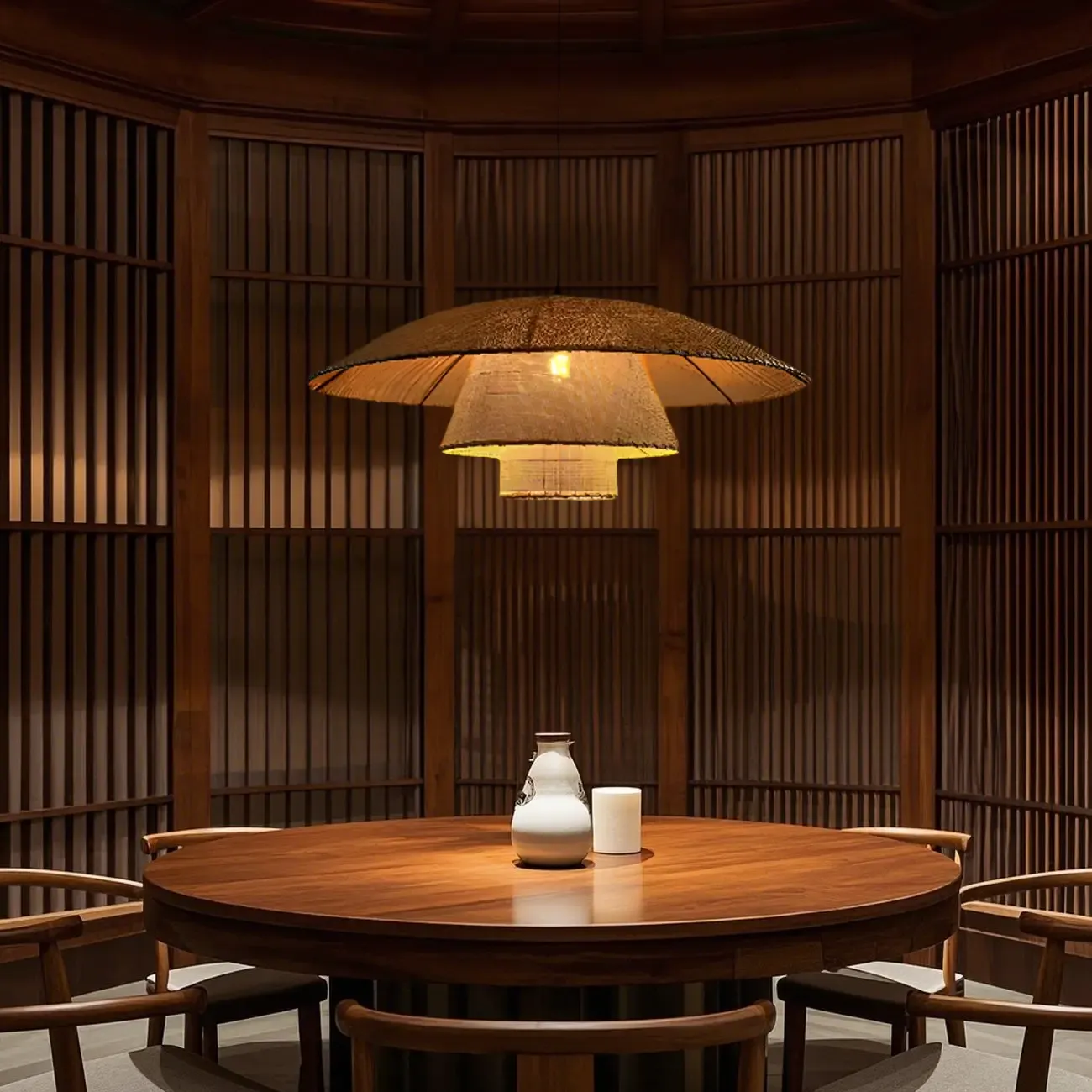 Designer handmade floral led pendant lamp with rattan petals for decor Image - 3