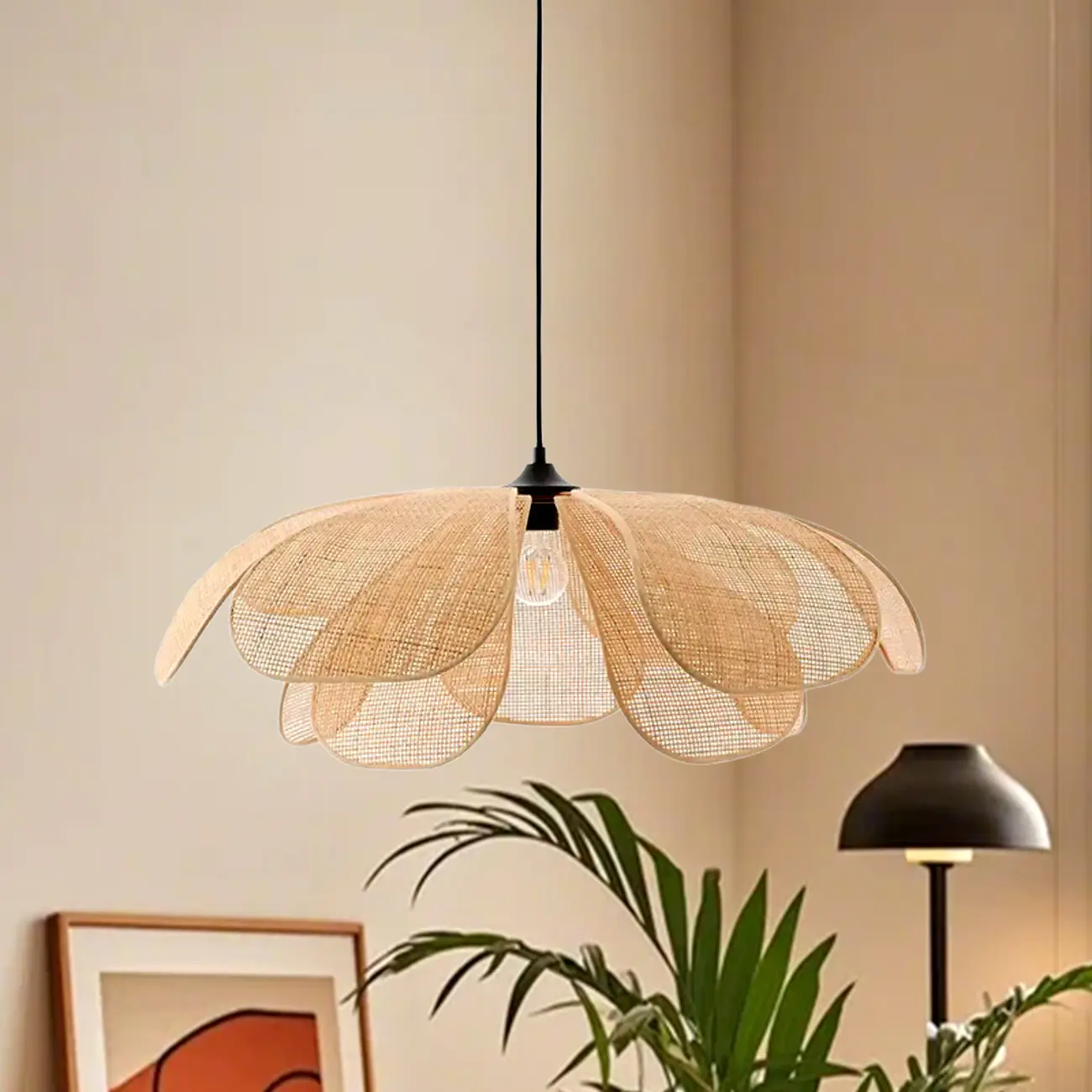 Designer handmade floral led pendant lamp with rattan petals for decor Image - 20 | homeyfad