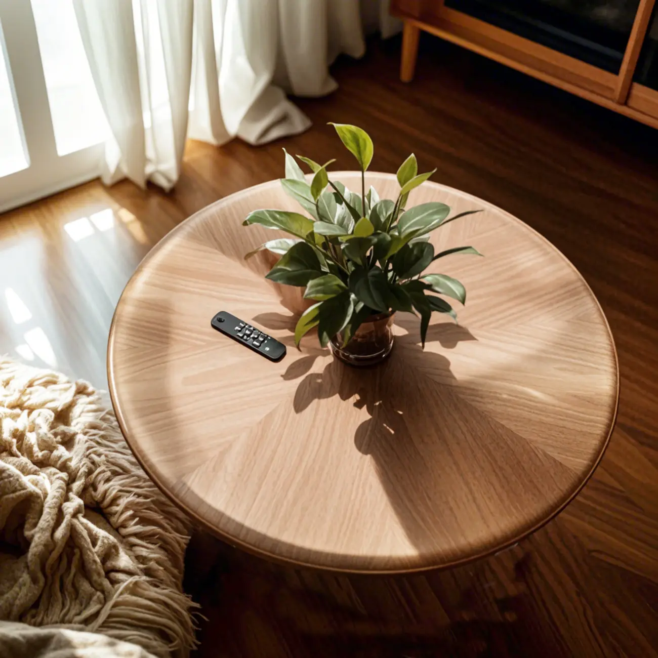 Nesting Brown Wood Round Black Steel Base Coffee Table Image - 3 | homeyfad