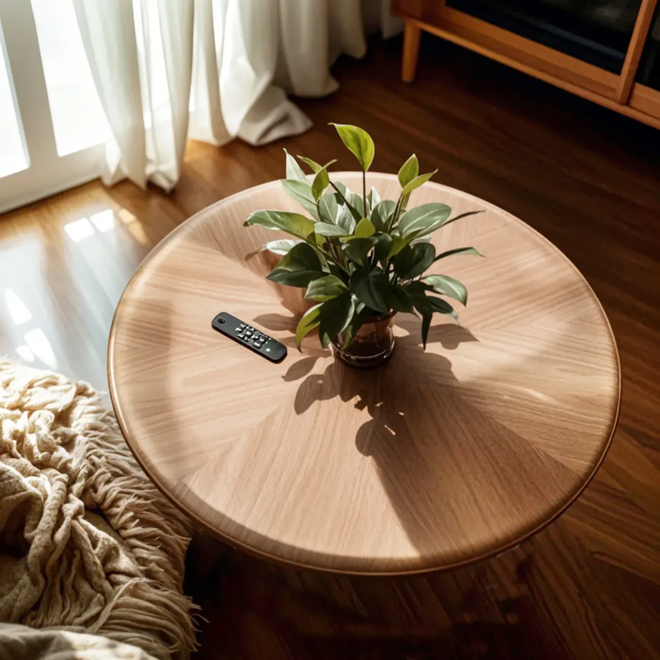 Nesting Brown Wood Round Black Steel Base Coffee Table Image - 3