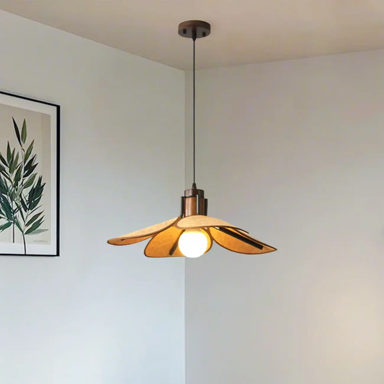 Walnut Wood Flora Pendant Light for Dining Room. Image - 1 | homeyfad