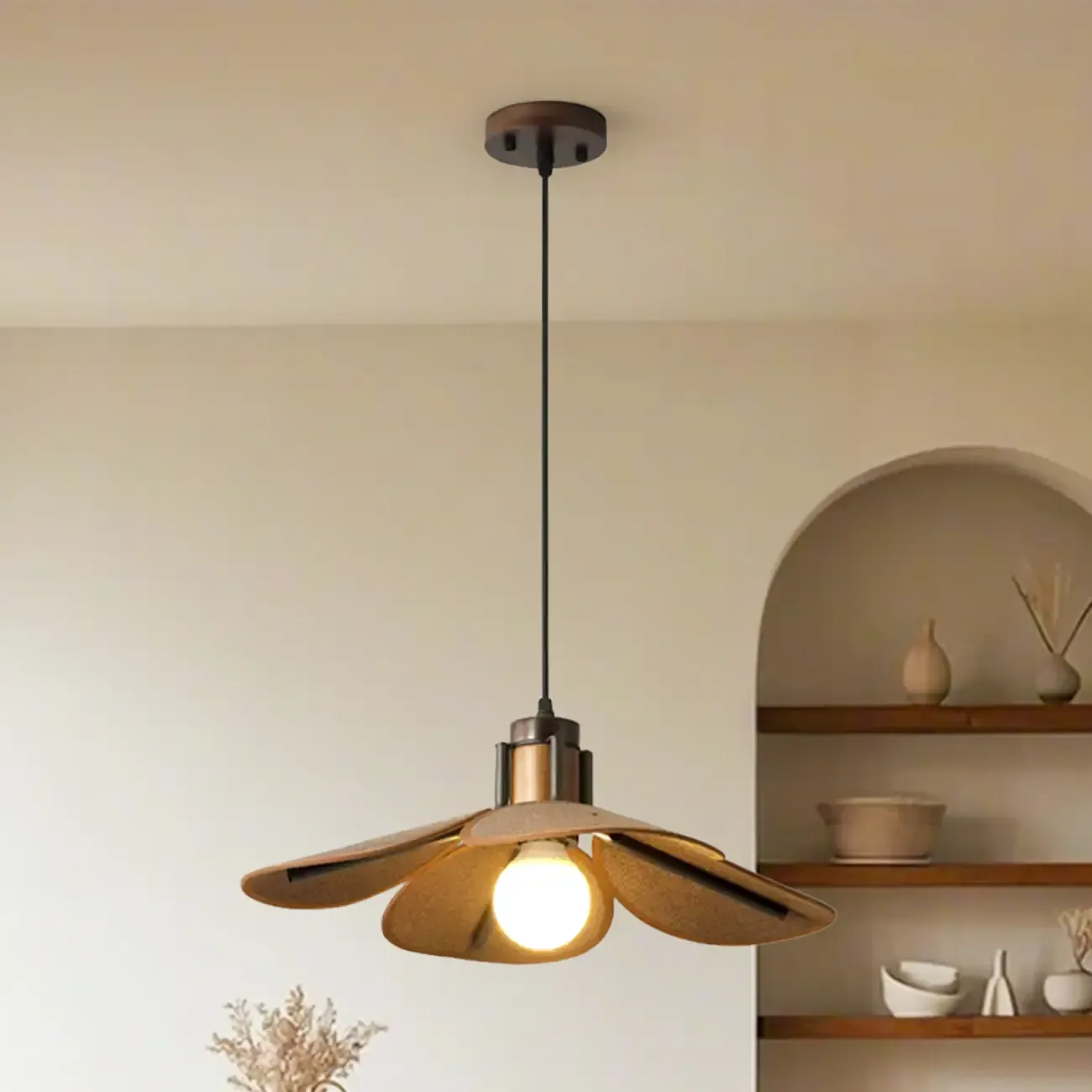 Walnut Wood Flora Pendant Light for Dining Room. Image - 16