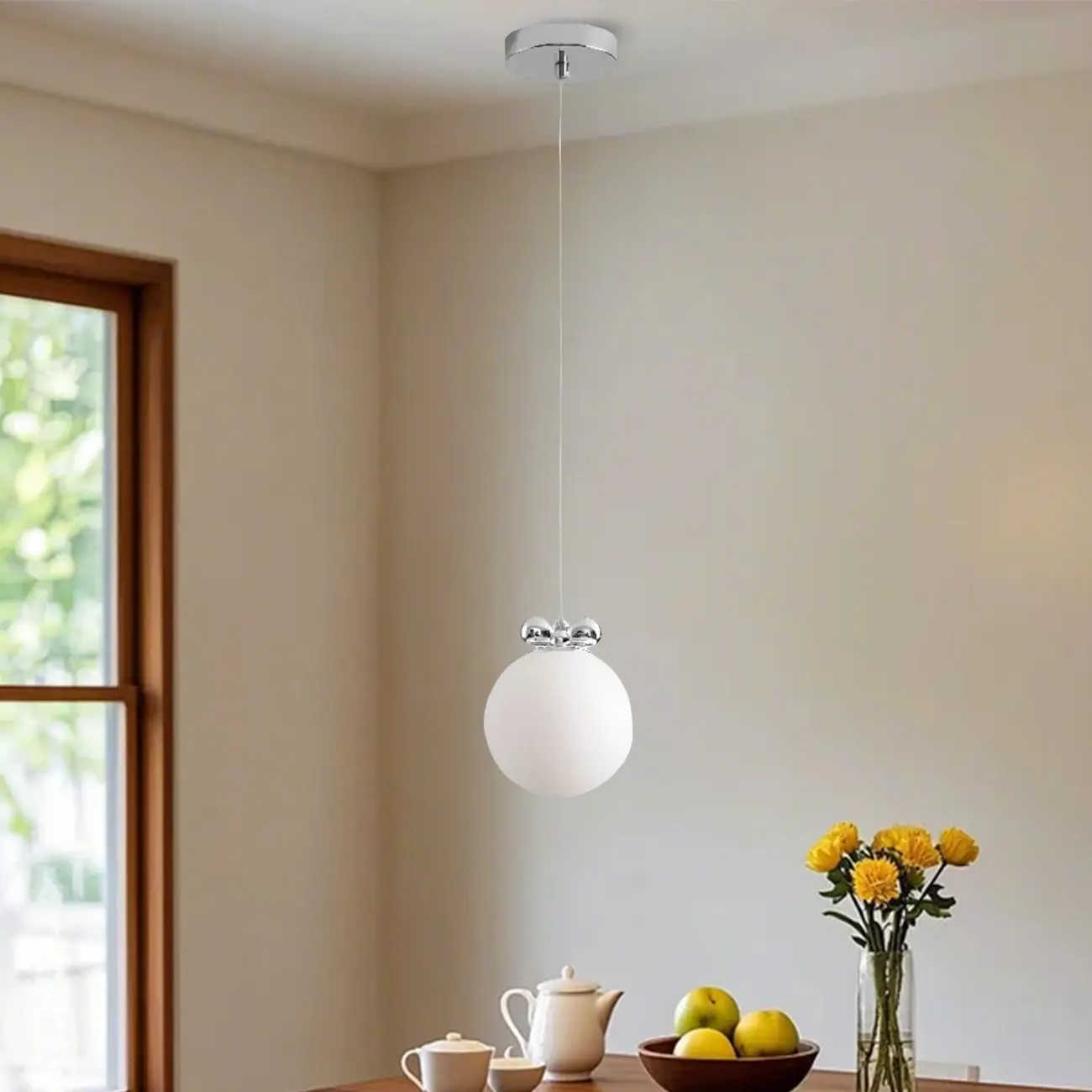 Modern Small White Globe LED Pendant Light for Living Room Image - 11 | homeyfad