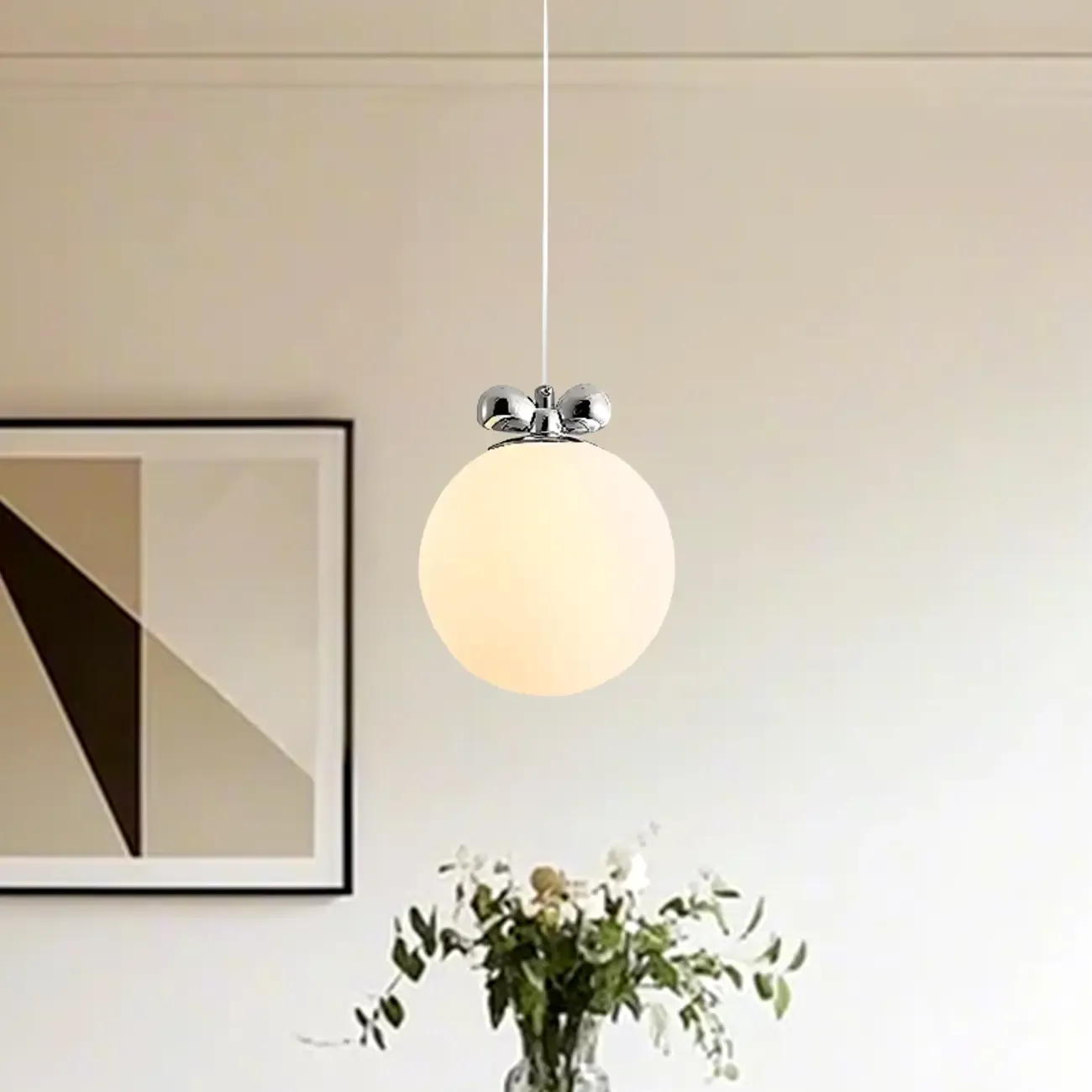 Modern Small White Globe LED Pendant Light for Living Room Image - 3