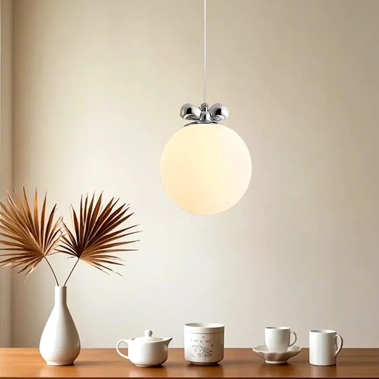 Modern Small White Globe LED Pendant Light for Living Room Image - 4