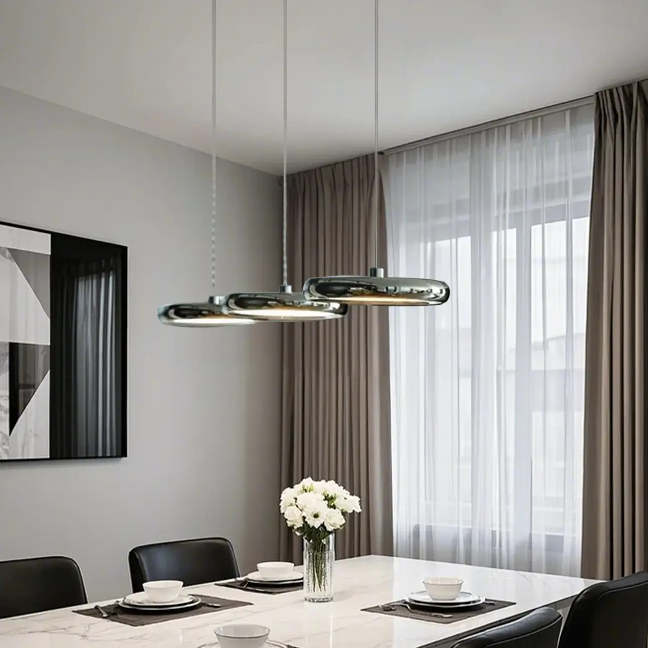 3 Light Metal Round Shape Modern Island Pendant Light Image - 2 | homeyfad