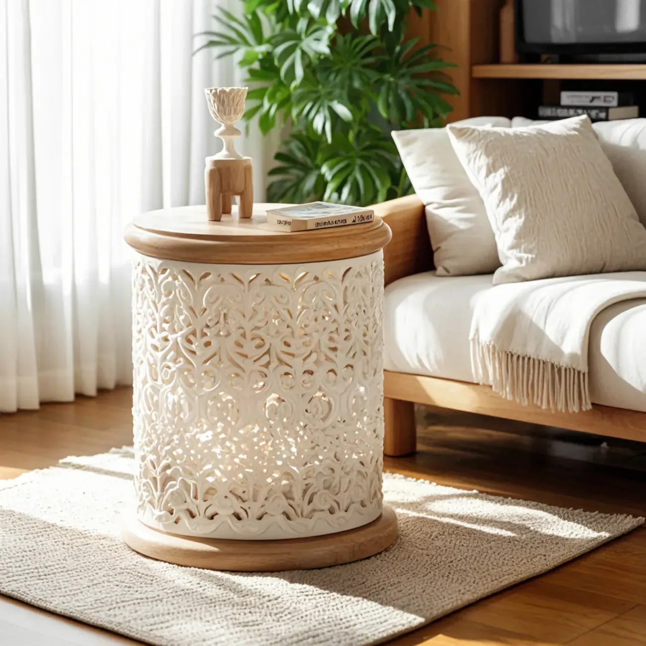 Natural Sophisticated Hollowed French Round Wood Coffee Table Image - 3