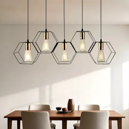 Industrial Island Light Metal Black Geometric Pendant Light for Kitchen Image - 1