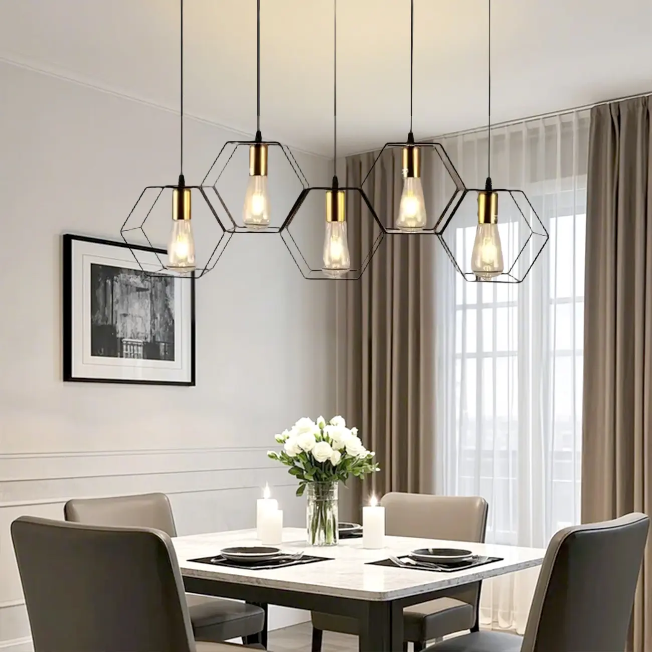 Industrial Island Light Metal Black Geometric Pendant Light for Kitchen Image - 2 | homeyfad