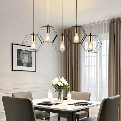 Industrial Island Light Metal Black Geometric Pendant Light for Kitchen Image - 2