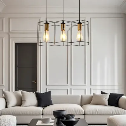 Industrial Island Light Metal Black Geometric Pendant Light for Kitchen Image - 3