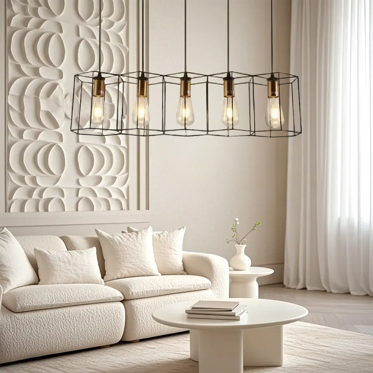 Industrial Island Light Metal Black Geometric Pendant Light for Kitchen Image - 4