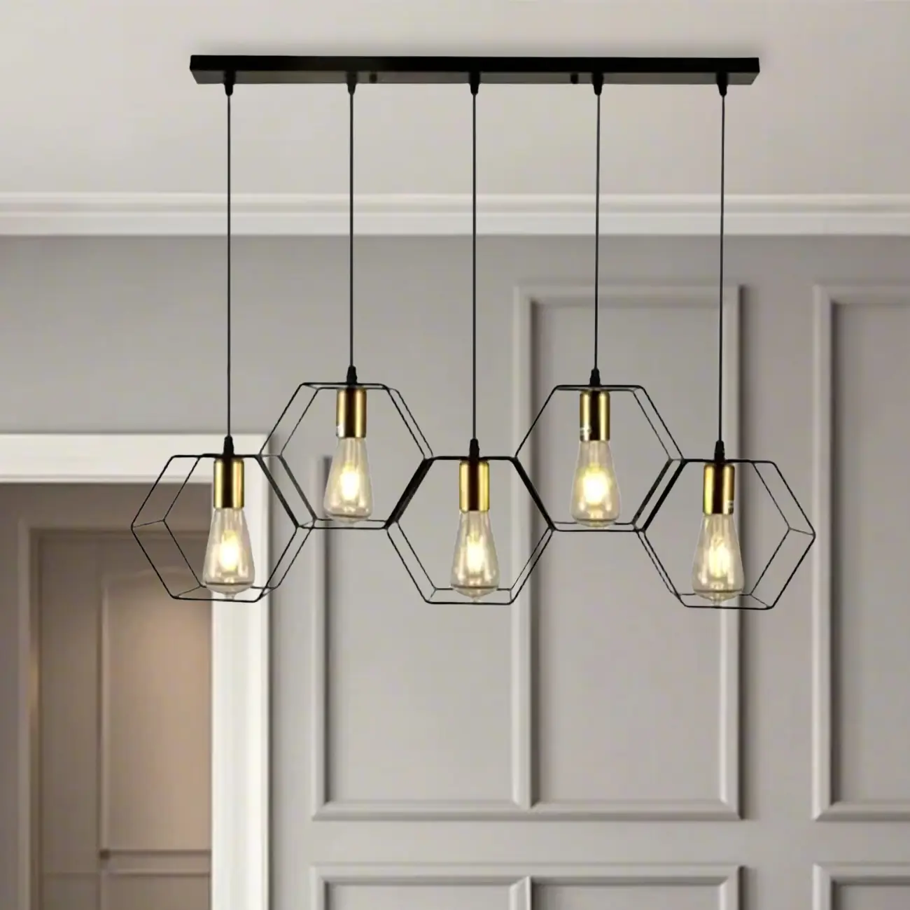 Industrial Island Light Metal Black Geometric Pendant Light for Kitchen Image - 16 | homeyfad