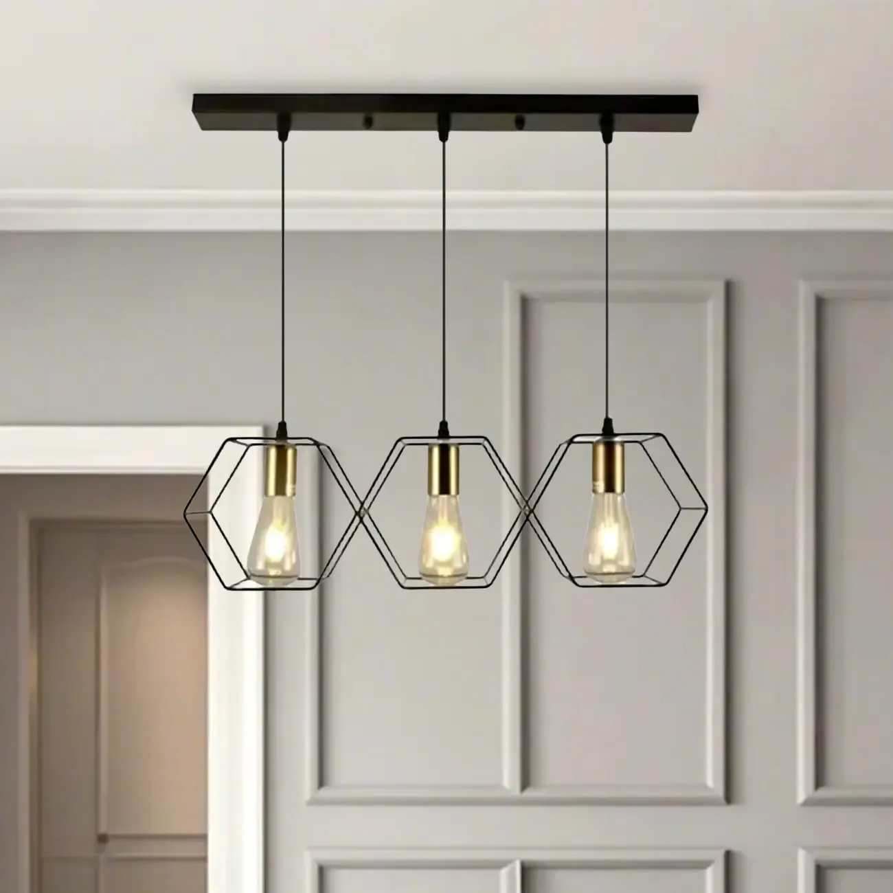 Industrial Island Light Metal Black Geometric Pendant Light for Kitchen Image - 17