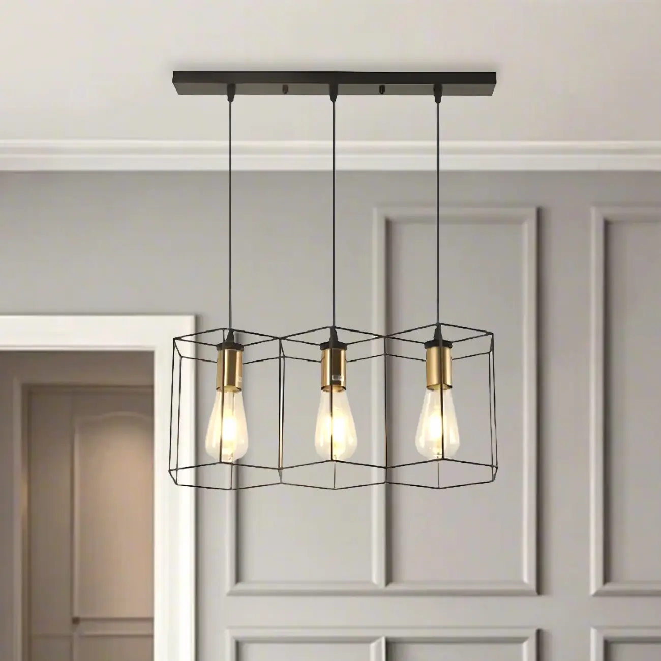 Industrial Island Light Metal Black Geometric Pendant Light for Kitchen Image - 18 | homeyfad