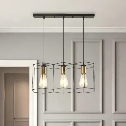 Industrial Island Light Metal Black Geometric Pendant Light for Kitchen Image - 18