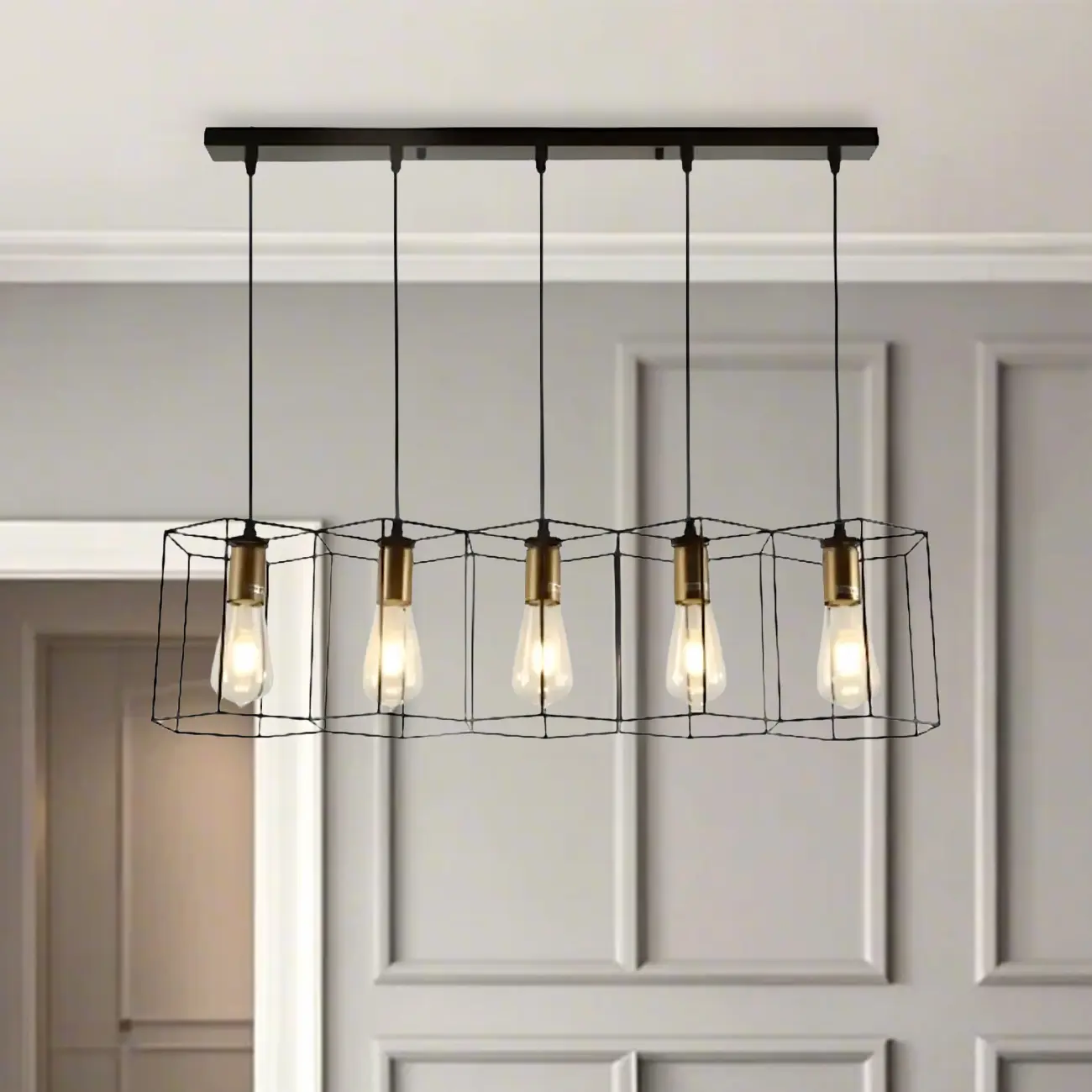 Industrial Island Light Metal Black Geometric Pendant Light for Kitchen Image - 19 | homeyfad